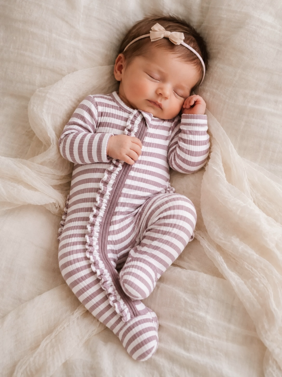 Violet Striped Ruffle 2-Way Zip Sleeper