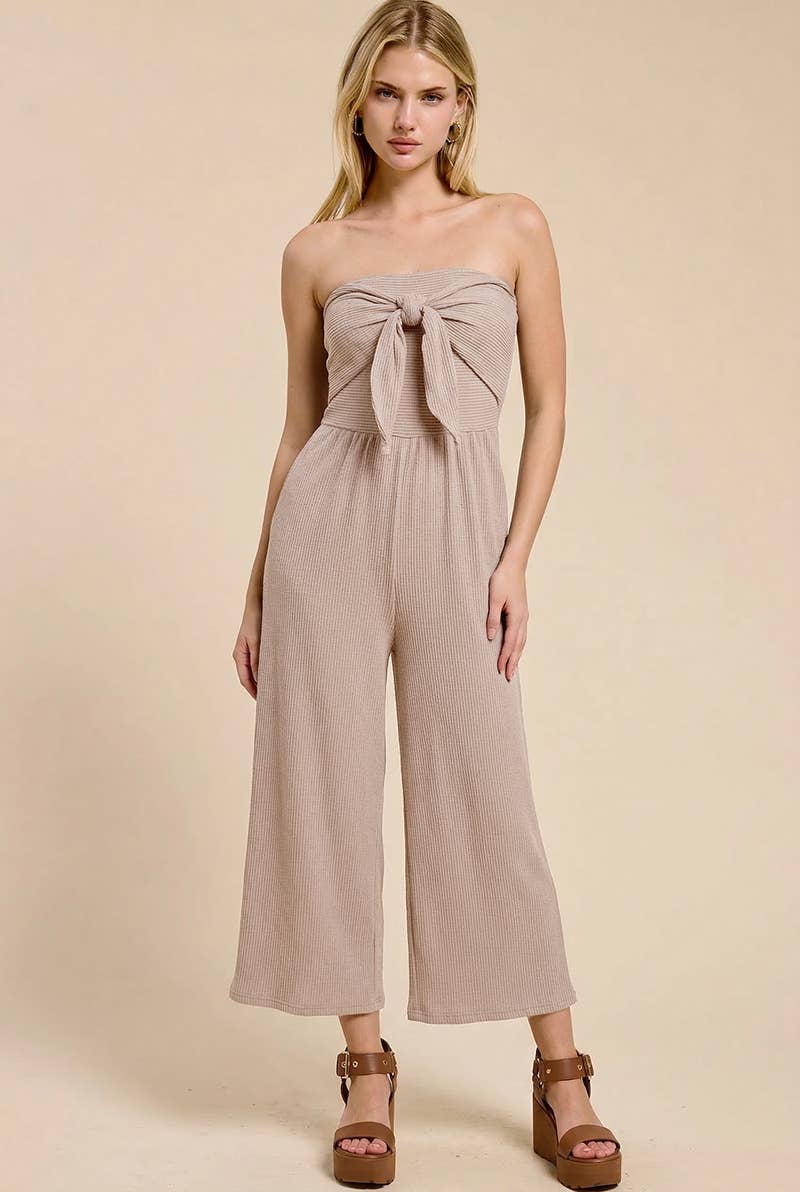 Solid Color Strapless Knotted Beachfront Jumper w/ Pockets
