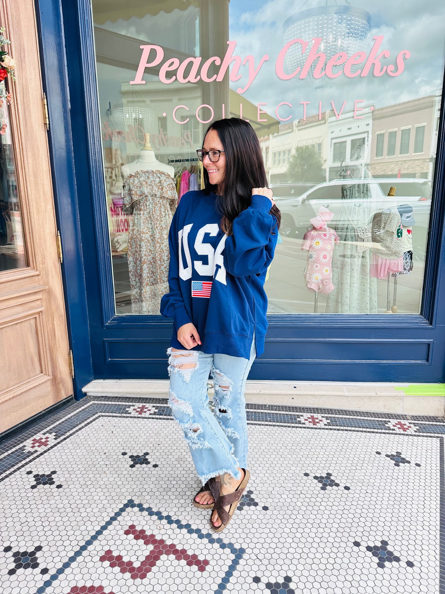USA Embroidered Mockneck - Navy