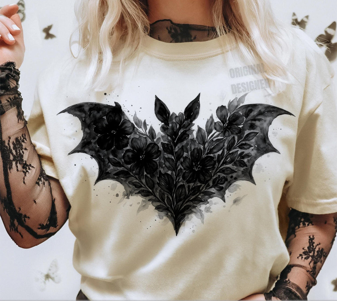 Floral Bat Watercolor Tee // Onesie RTS