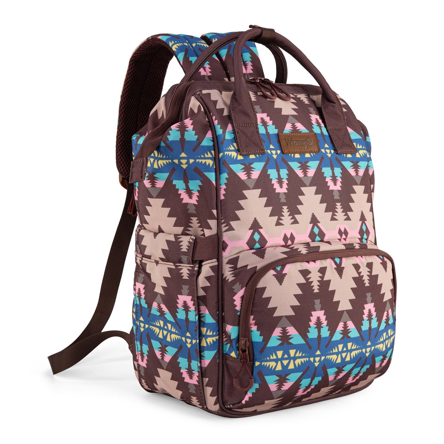 Aztec Brown Wrangler Bag / Diaper Bag - Hot Pink Interior