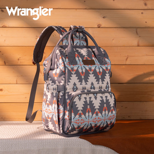 Aztec Gray Wrangler Bag / Diaper Bag - Hot Pink Interior