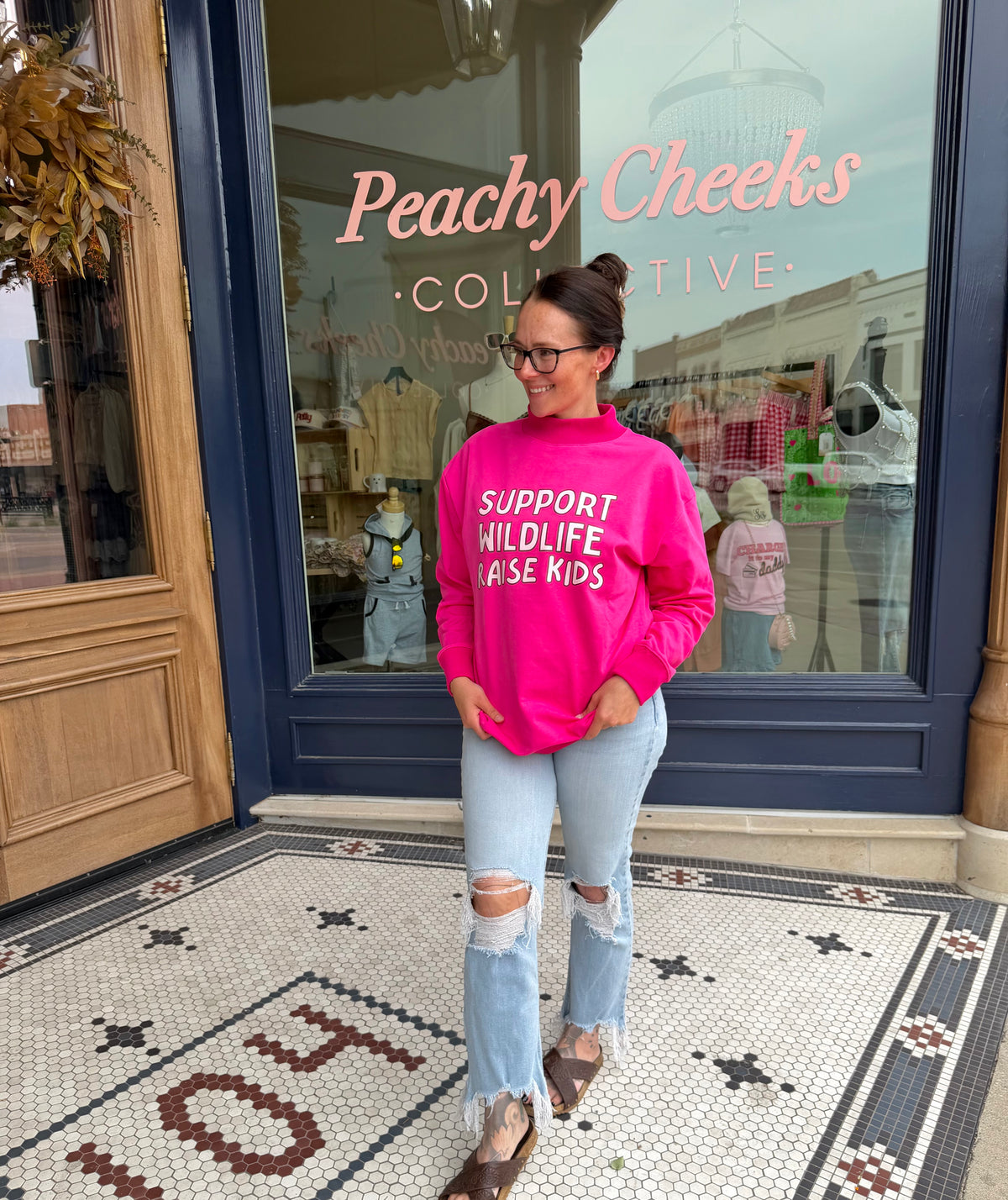 Support Wildlife Raise Kids Mock Neck In Hot Pink