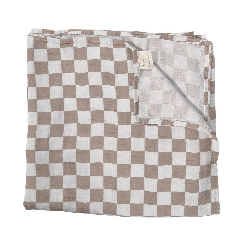 Mocha Check Bamboo Muslin Swaddle Blanket