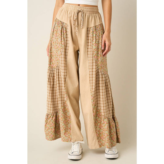 Ashlyn Patchwork Mixed Media Wide Leg Pant