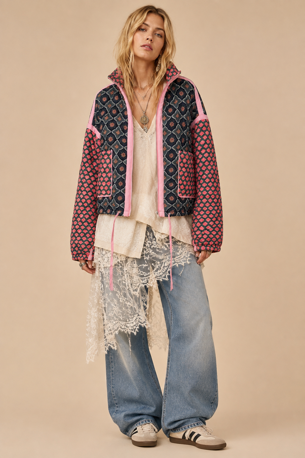 Patchwork Quilted Bomber Jacket