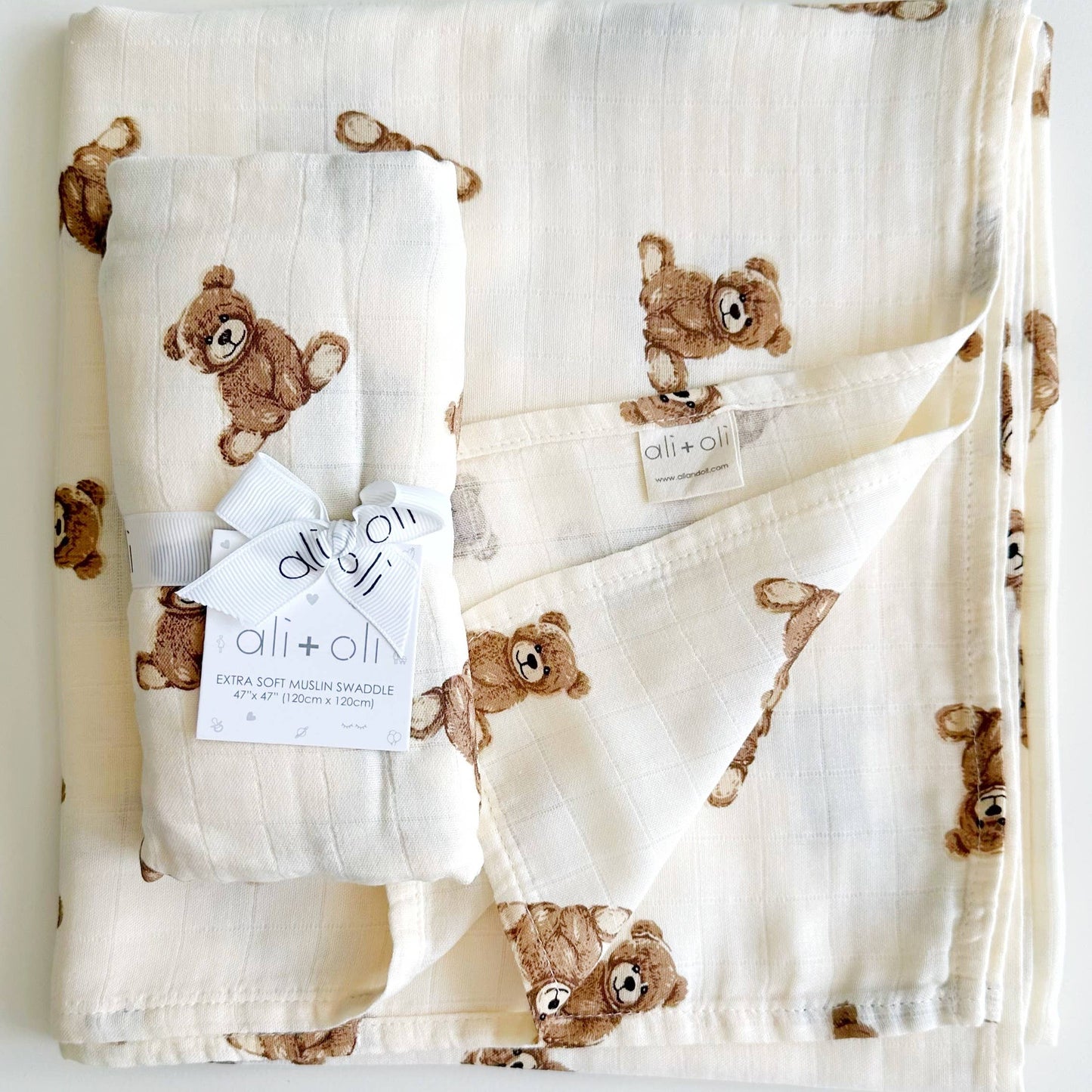 Bamboo Muslin Swaddle Teddy Bear Blanket