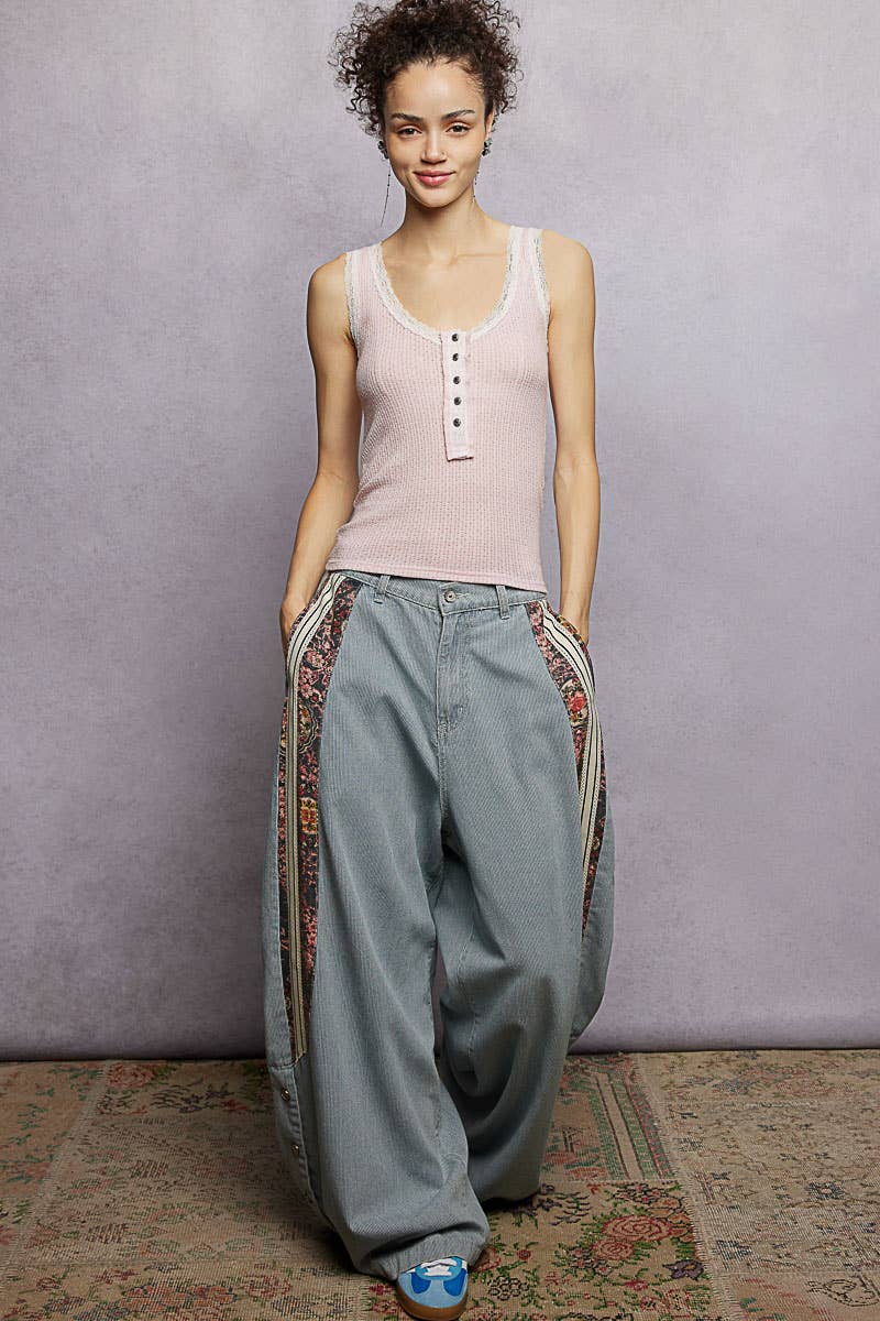 Emma Rib-Knit Lace Border Trim Tank