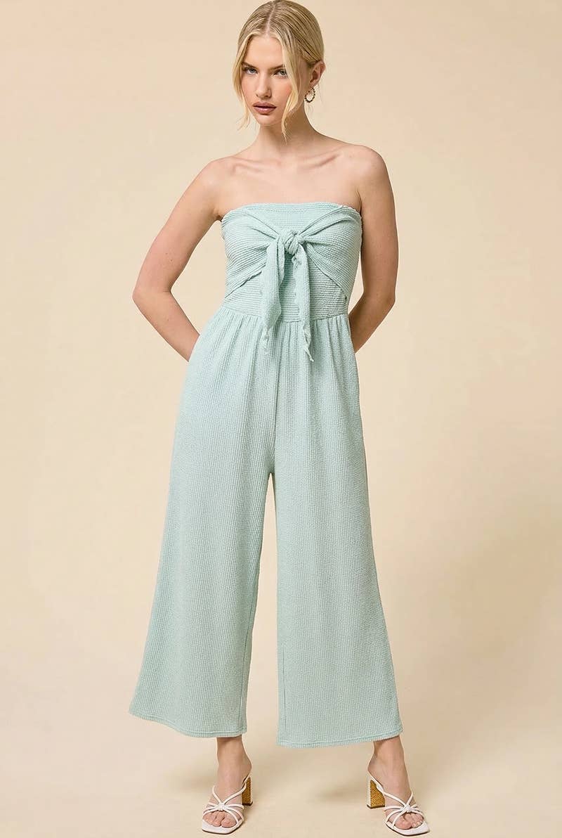 Solid Color Strapless Knotted Beachfront Jumper w/ Pockets