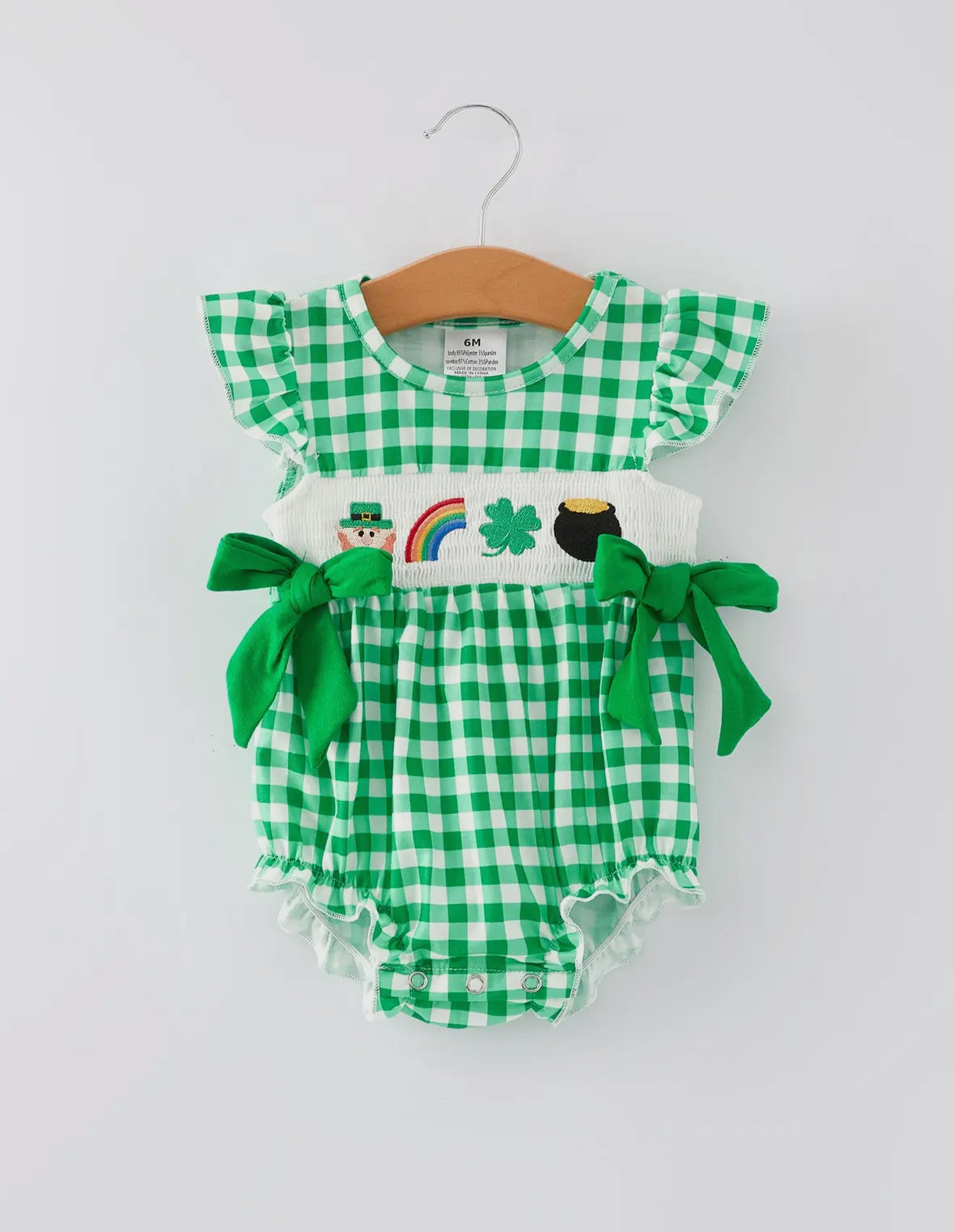 Gingham Smocked St. Patrick’s Day Onesie RTS!