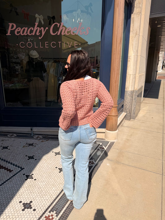 Ariel Blush Bell Sleeve V-Neck Sweater