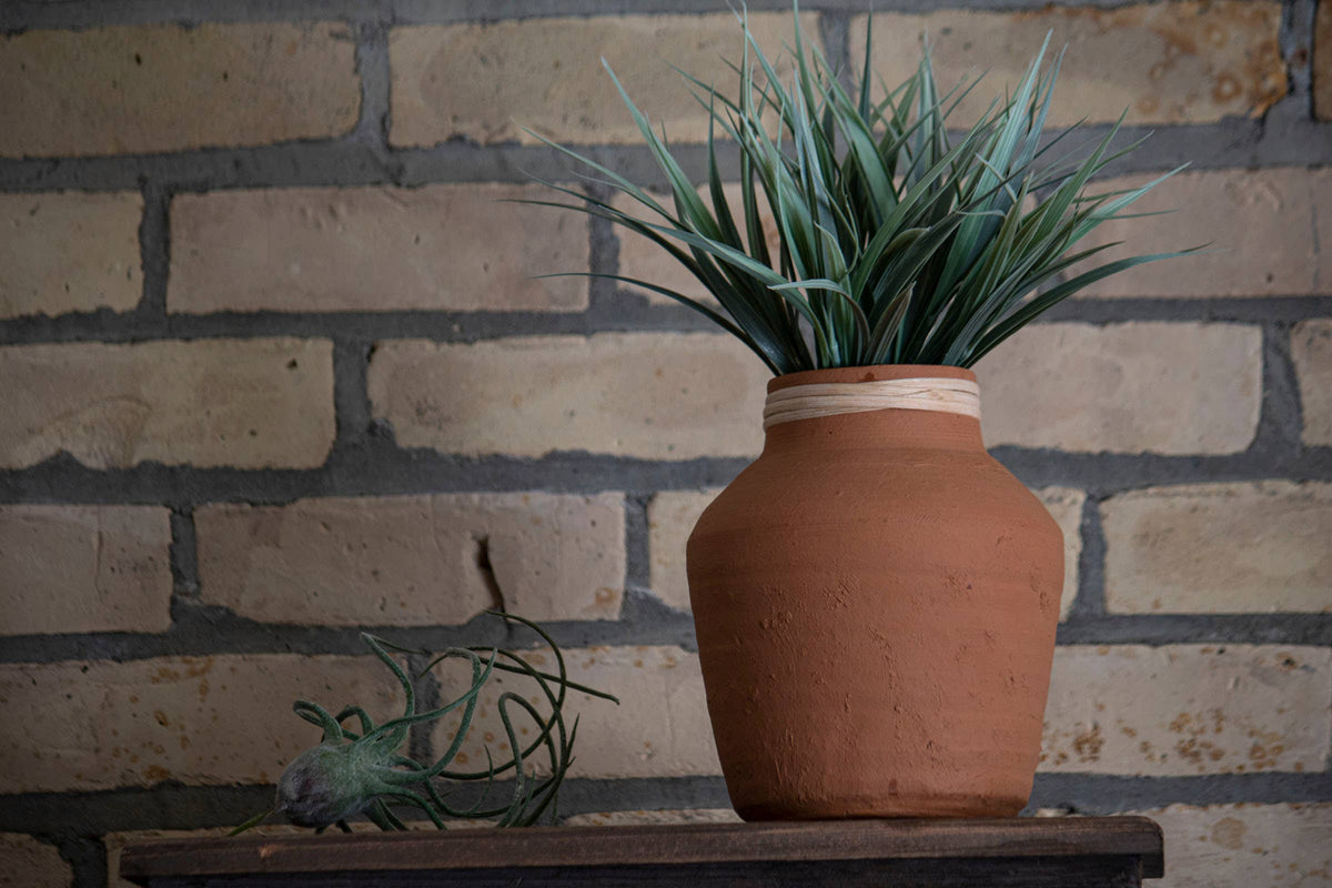 Hand Thrown Terracotta & Rattan Vase