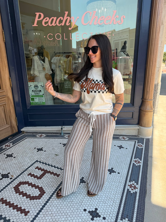 Airport Ribbed + Stripe Mocha Pants