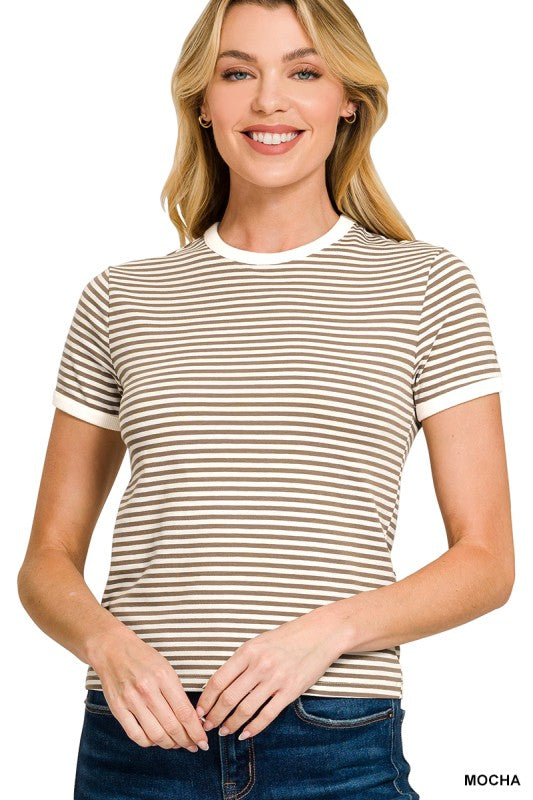 Contrast Striped Ribbed Tee