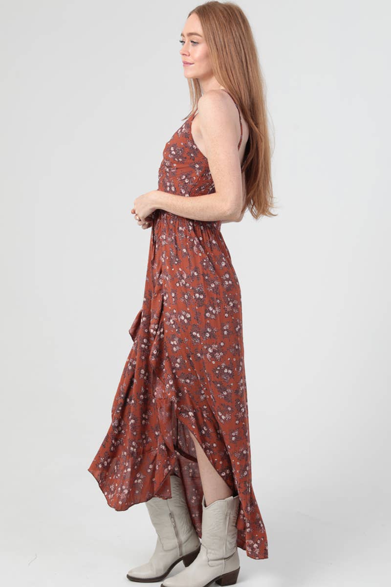 Tambra Twist Front Double Ruffle Maxi Dress w/Slit