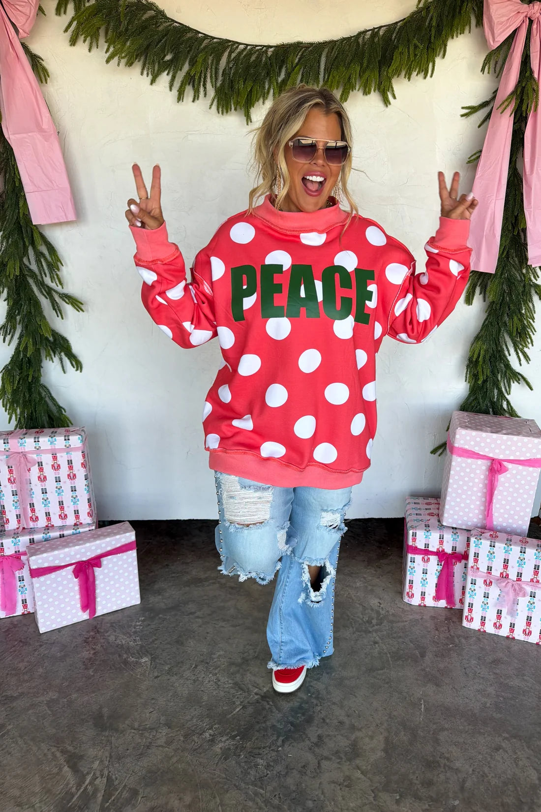 Red Peace & Polka Mockneck PREO