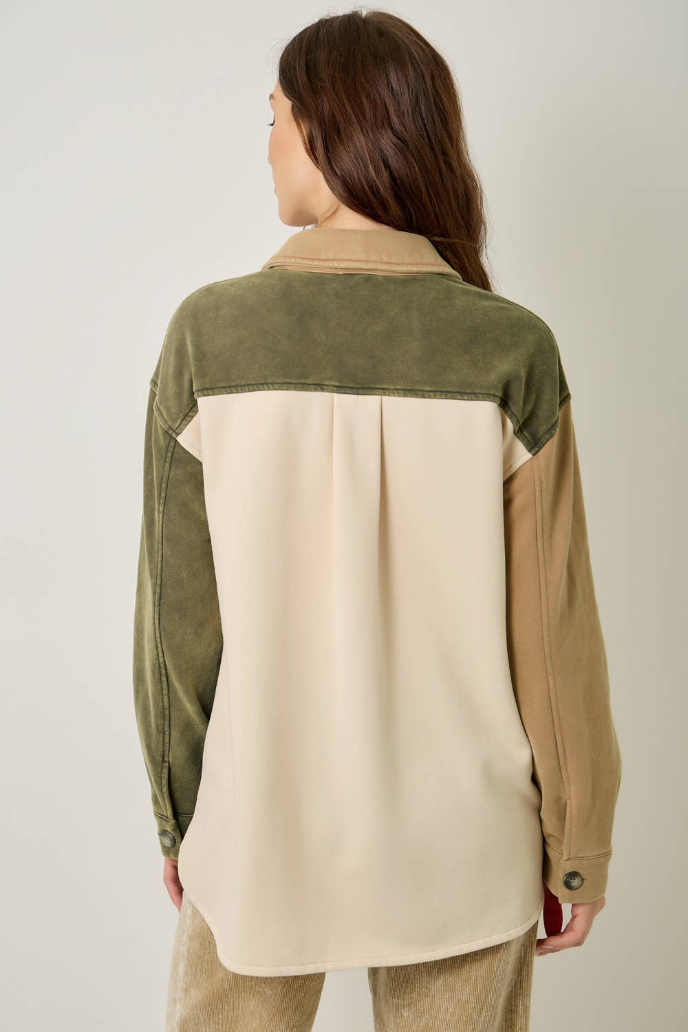 Olive Color Block Washed Shacket