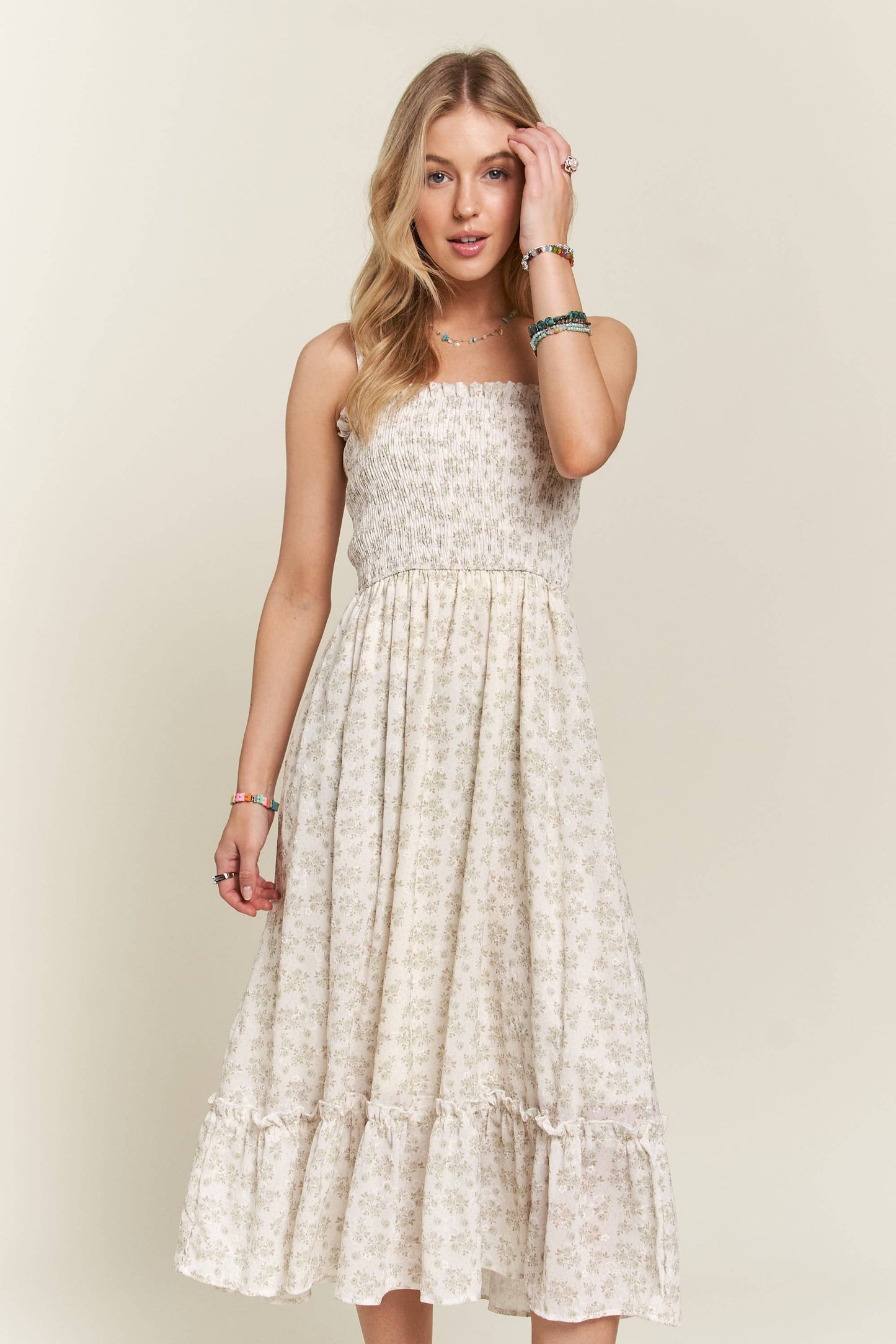 Ravena Ruffle Floral Midi Dress