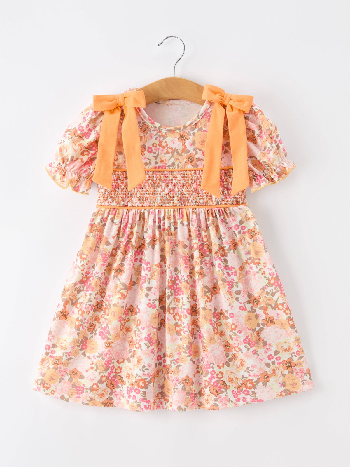 Peachy Bow Smocked Floral Dress