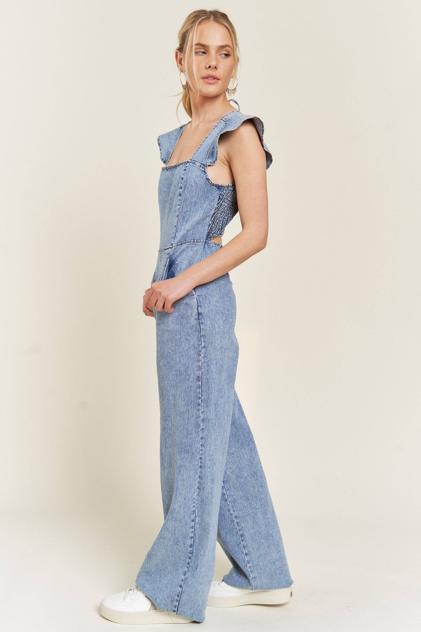 Dashboard Ruffled Denim Jumpsuit