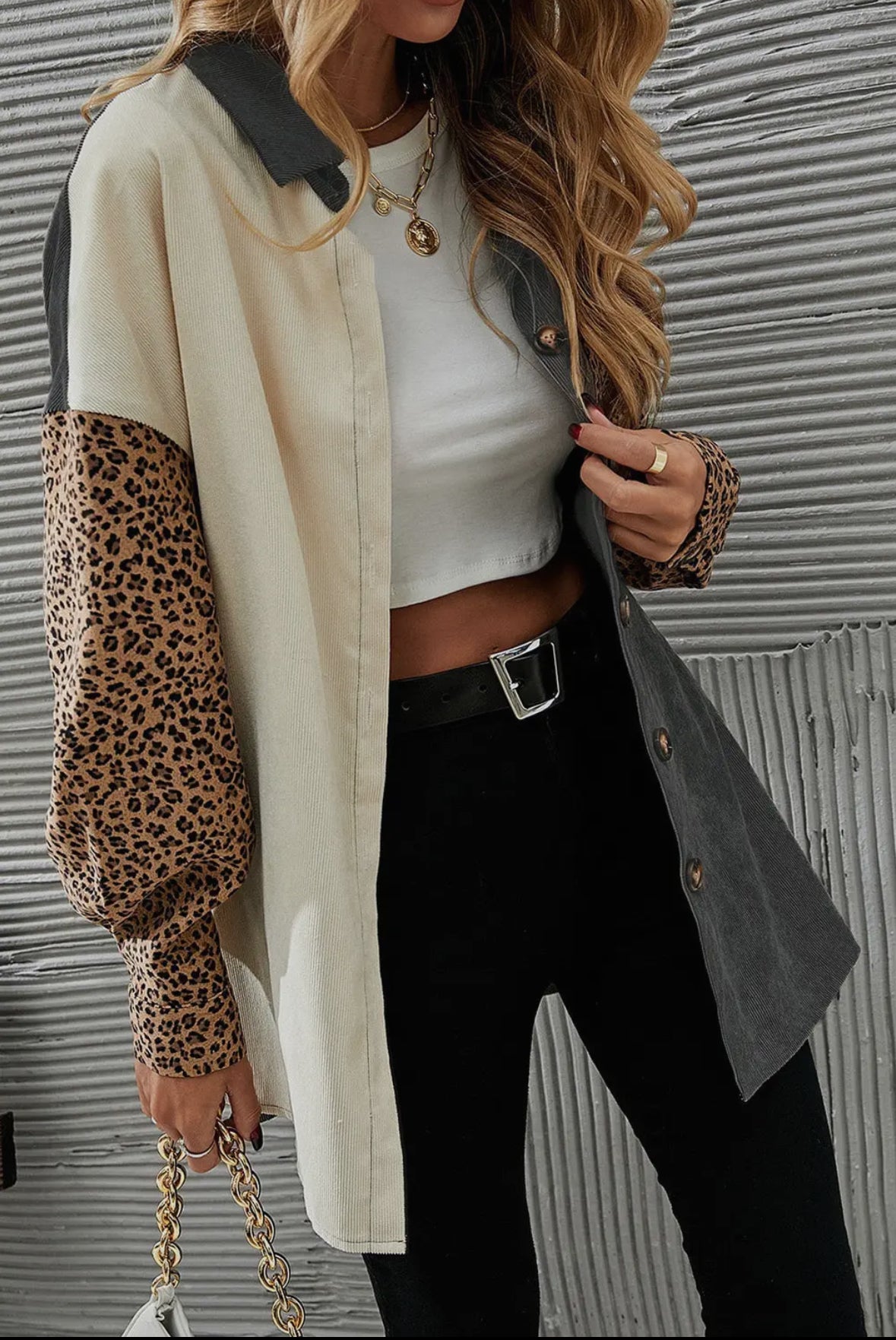 Cool It Corduroy Colorblock Leopard Shacket