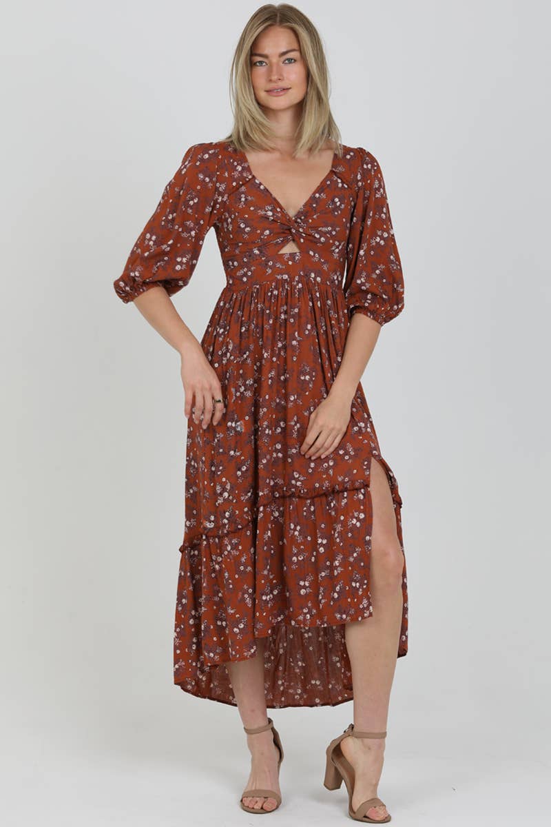 Patina Twist Front Cutout Maxi Dress w/Slit