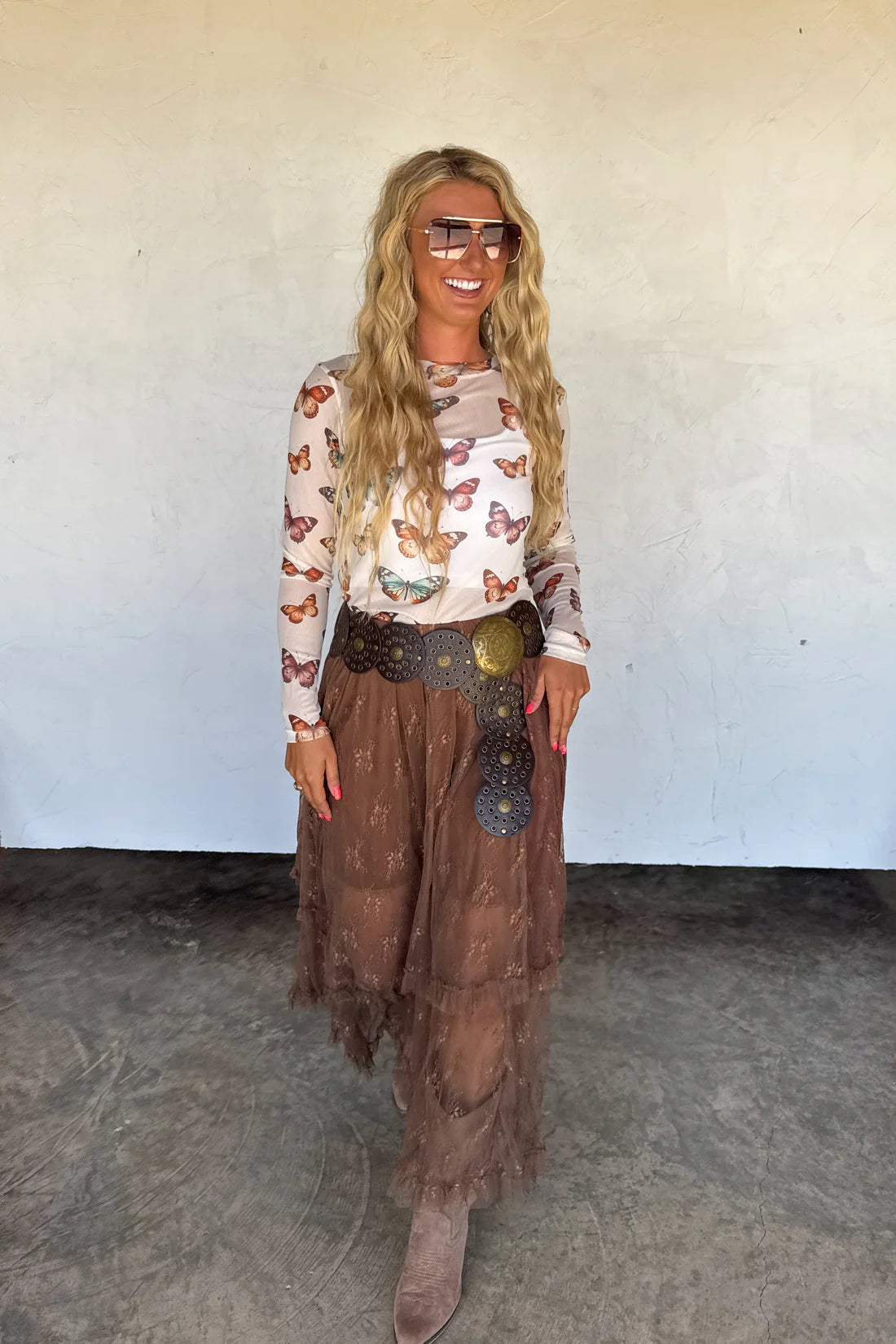 Lovely Autumn Lace Overlay Maxi Skirt PREO