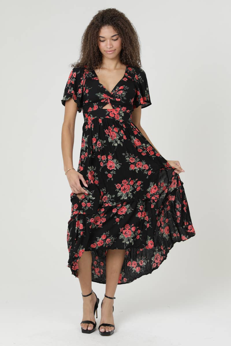 Ravena Twist Front Cutout Hi-Lo Side Slit Dress