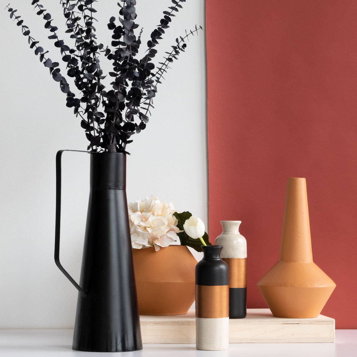 Zion Black Modern Farmhouse Metal Decorative Vase
