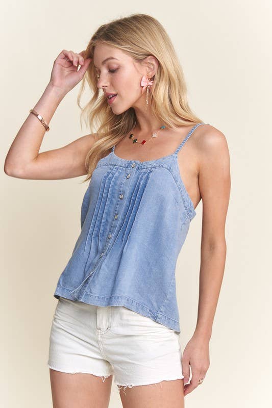 Colleen Chambray Pintuck Tank