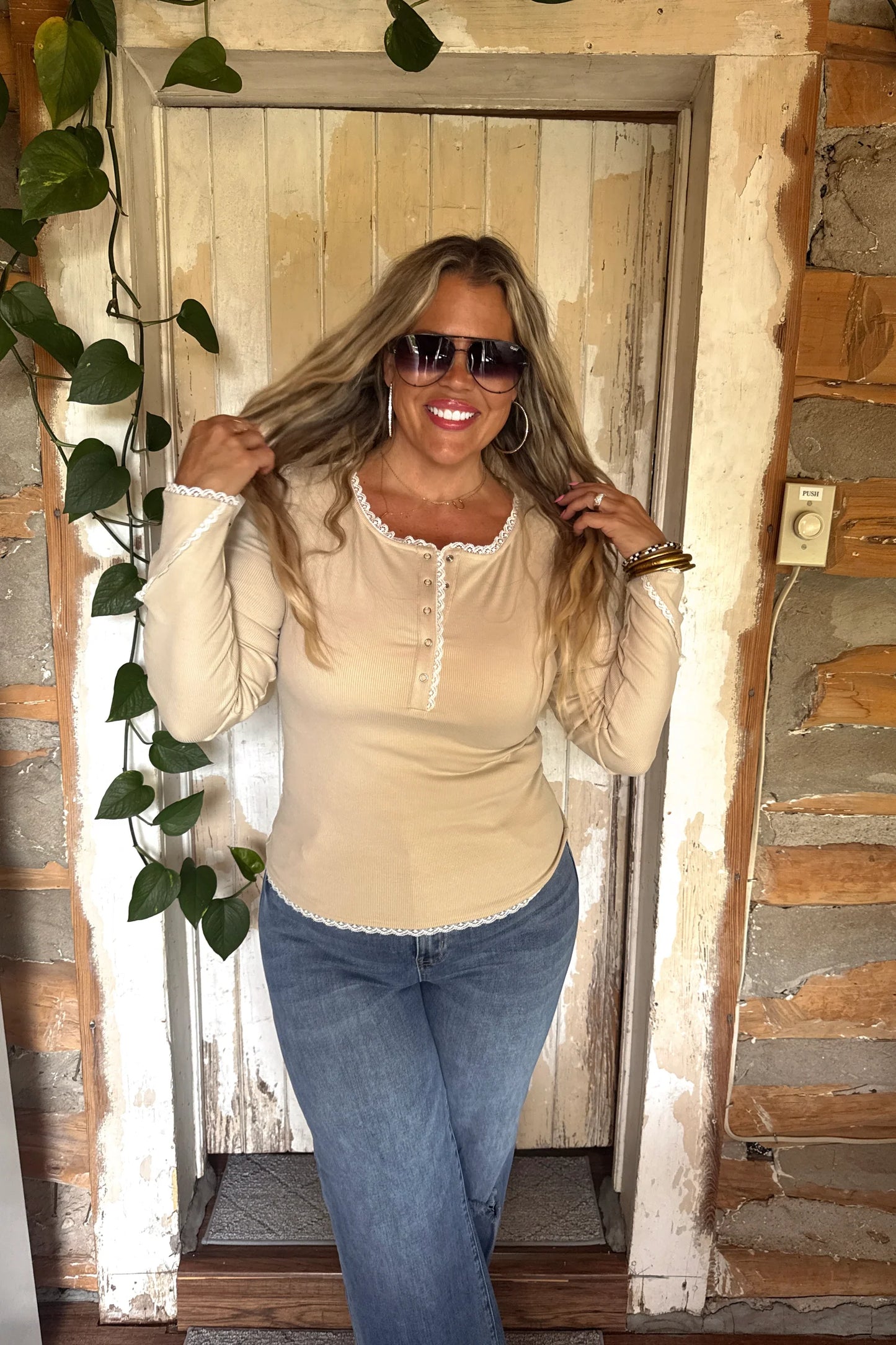 Carrie Lace Henley Top