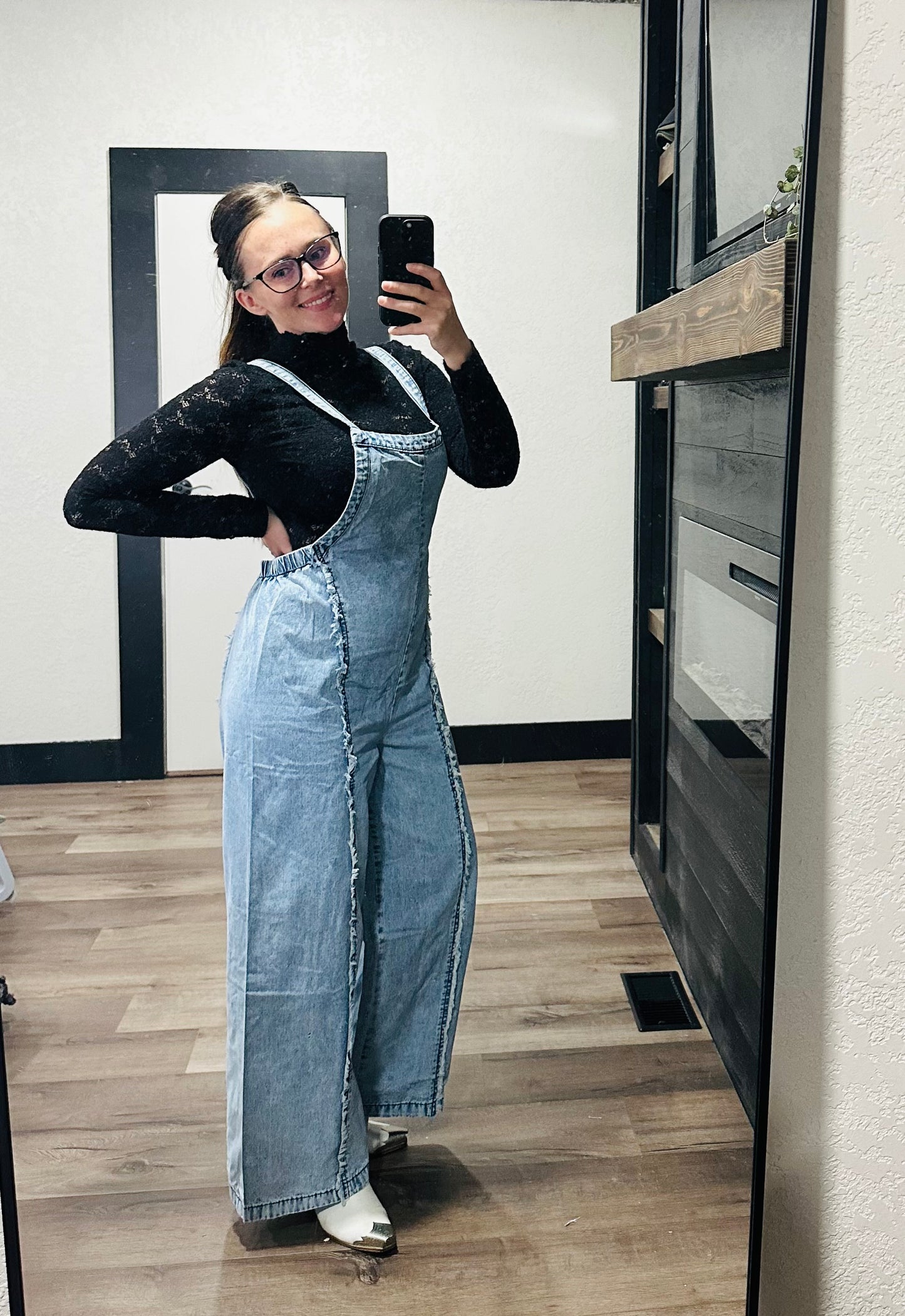 Somebody Else’s Problem Wide Leg Exposed Seam Denim Overalls