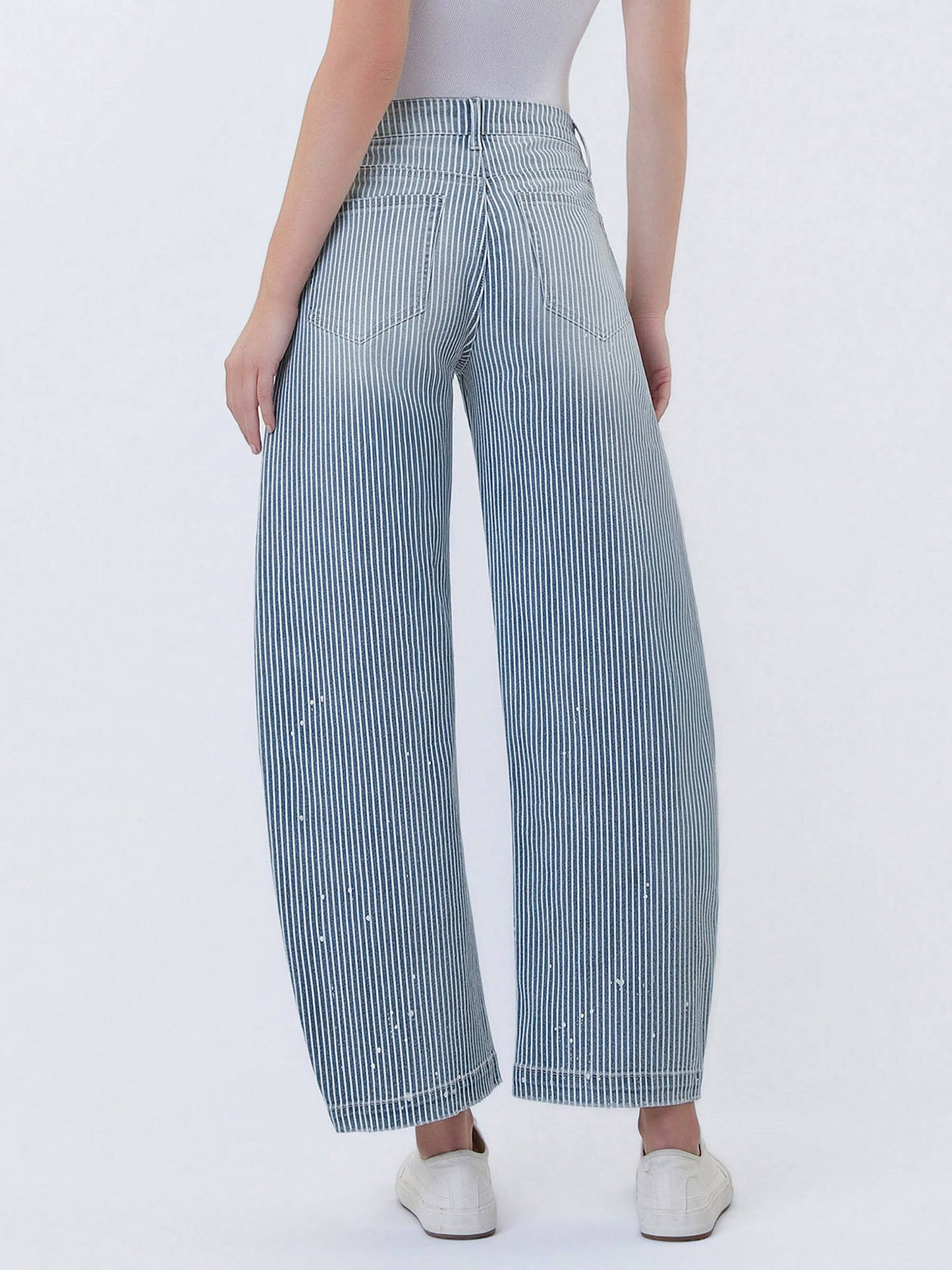 Harlow High-Rise Stripe Barrel w/ Paint Splashed Denim