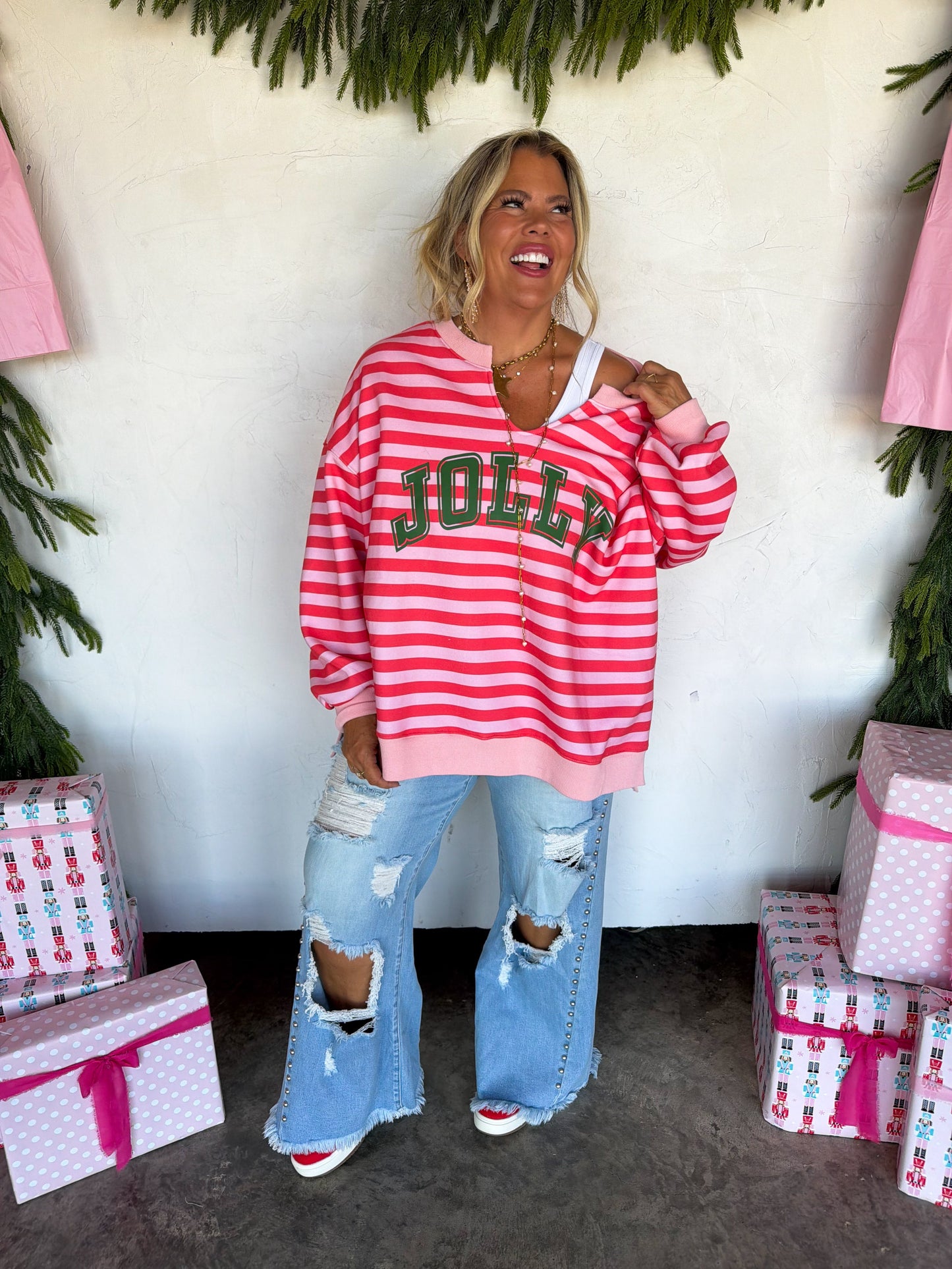Jolly & Merry Oversized Stripe Pullover PREO