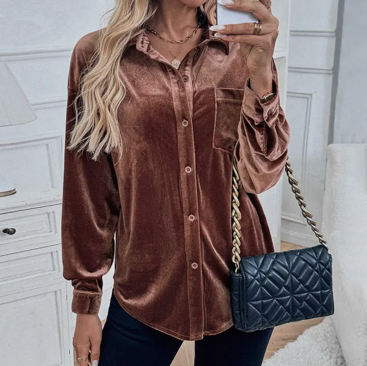 Mauve Coffee Velvet Button Up // Shacket