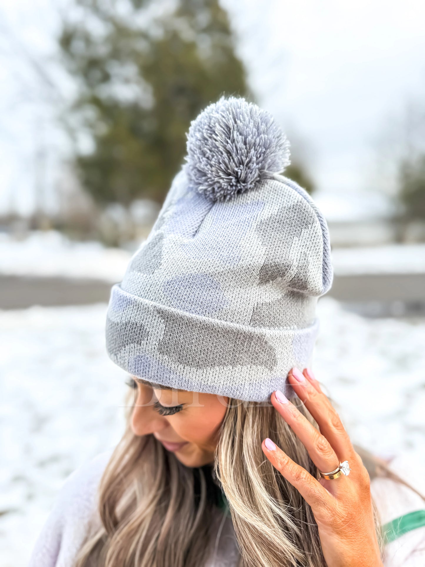 Camo Pom Pom Knit Beanie