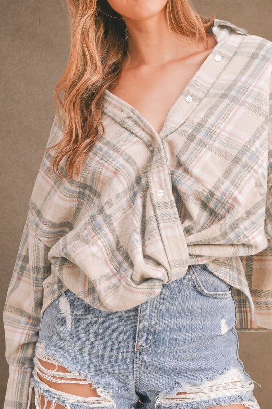 Light Taupe Front Twist Flannel