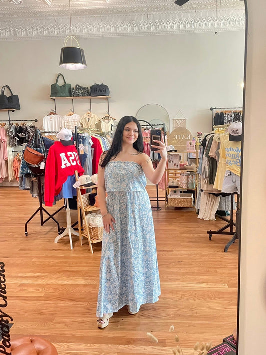 Aqua Seaside Strapless Floral Dress