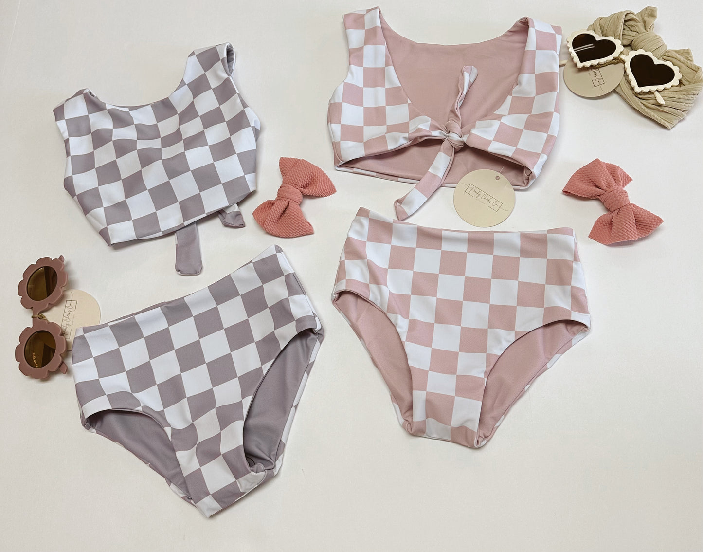 2-Piece Checkered/Solid Reversible Swimmie