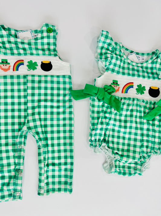 Gingham Smocked St. Patrick’s Day Jumper RTS!