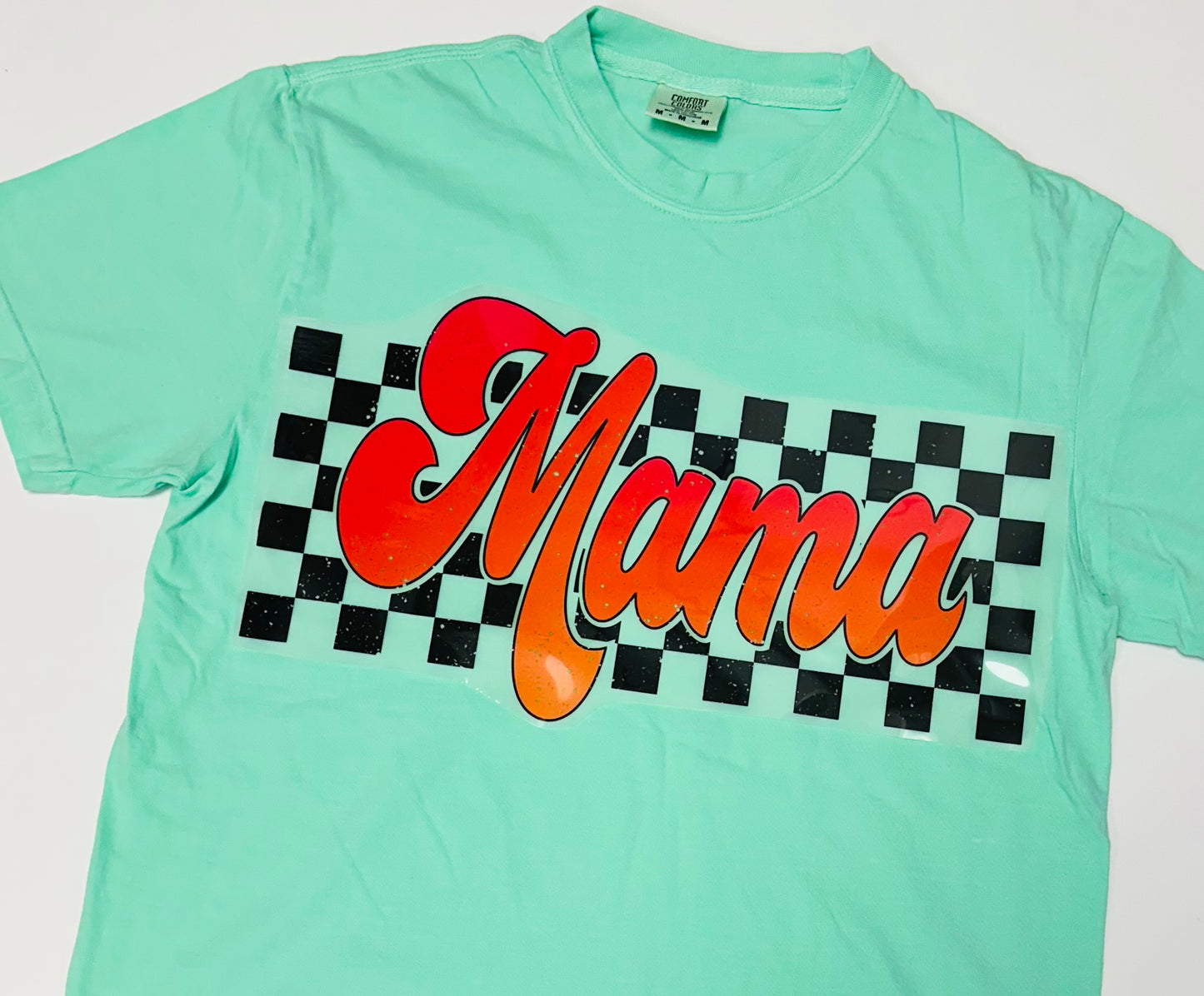 Checkered Tropical Neon Mama on Comfort Colors