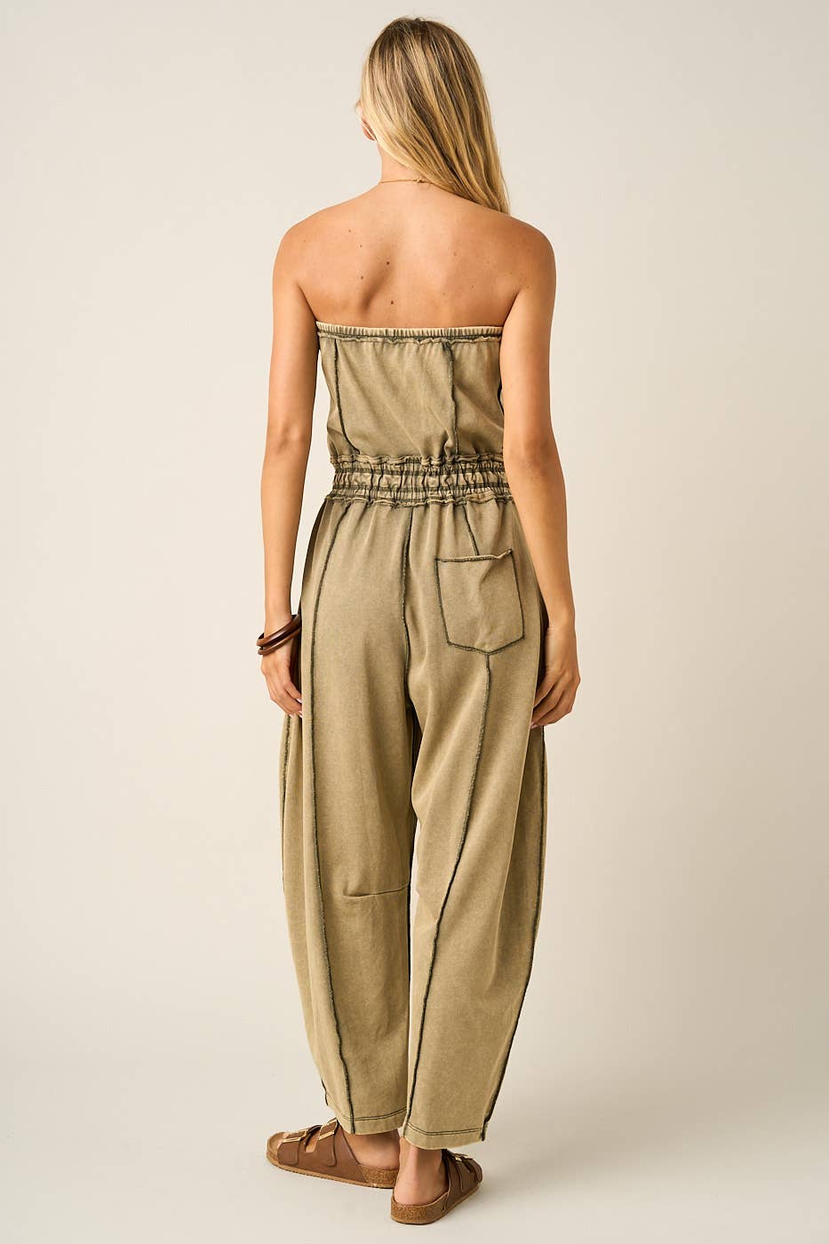 Matcha Mineral Wash Strapless Barrel Jumpsuit