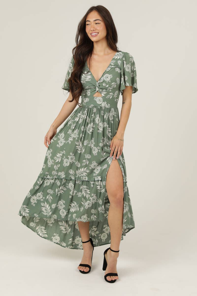 Alissa V-Twist Cutout Maxi w/Slit