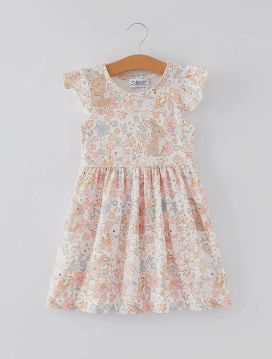 Delicate Floral Bunny Smocked Dress RTS