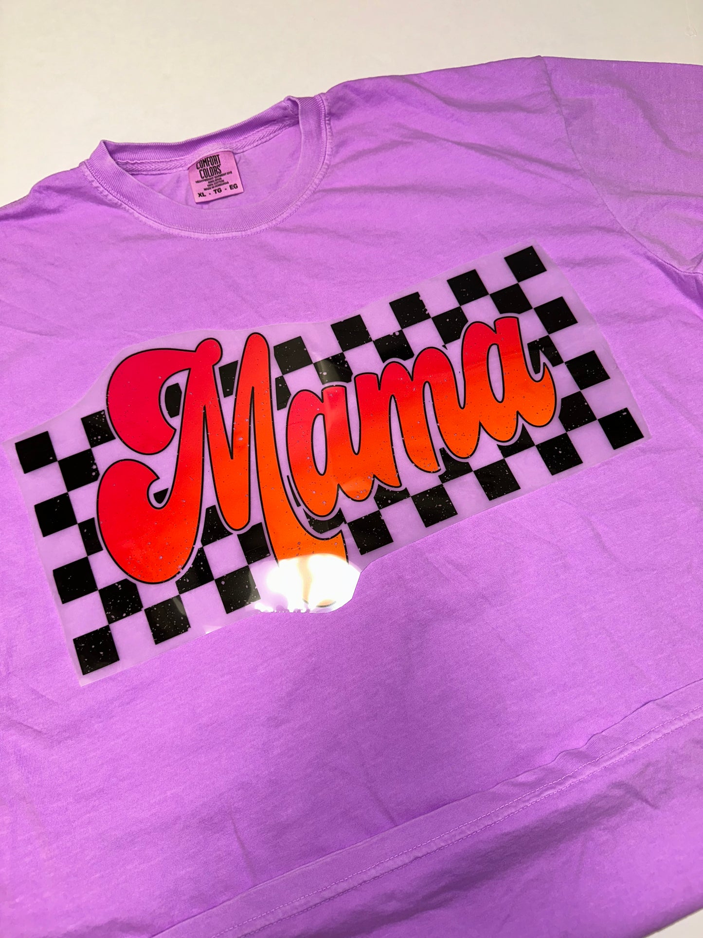 Checkered Tropical Neon Mama on Comfort Colors