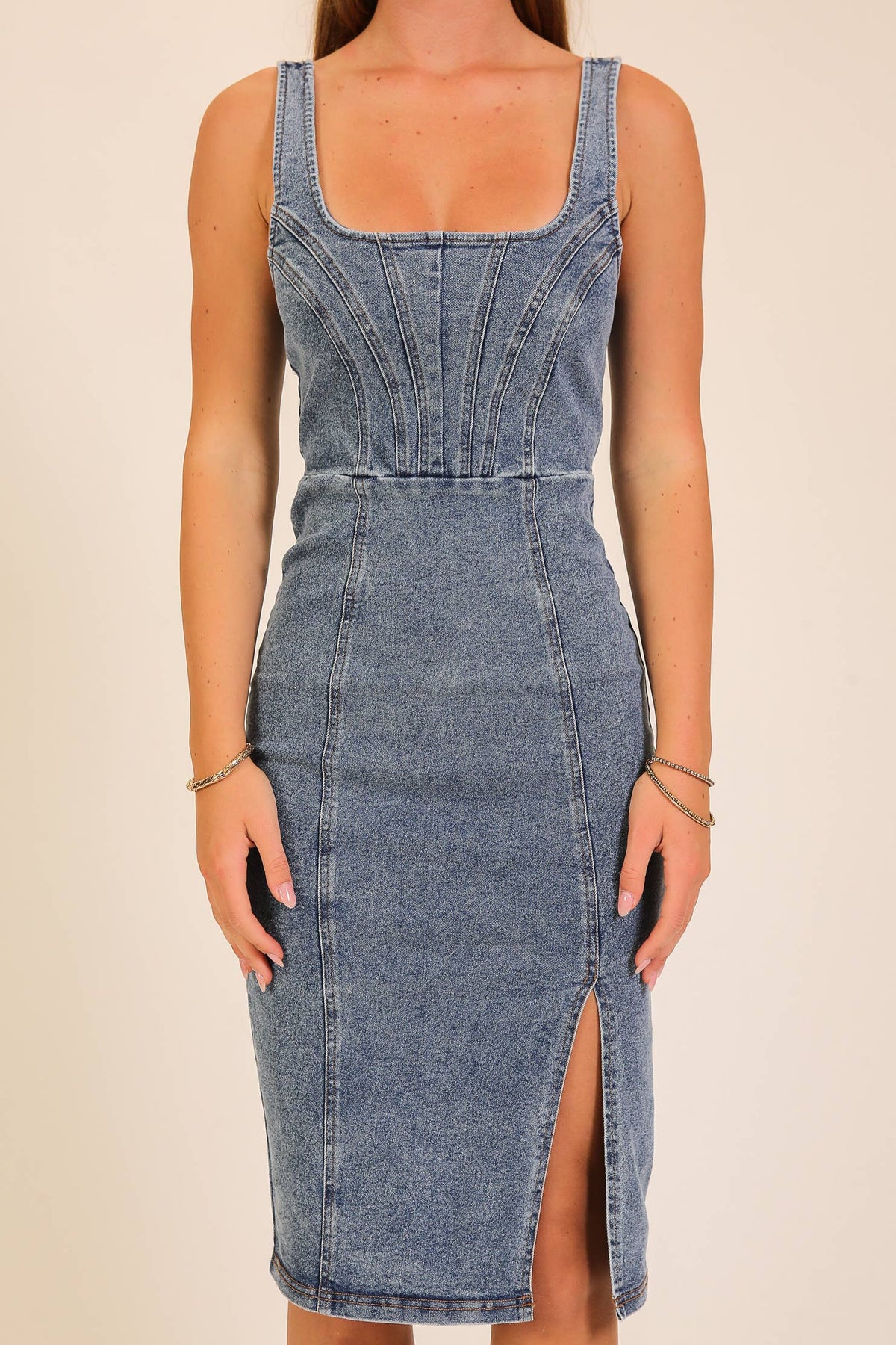 Rodeo Night Out Midi Stretchy Denim Dress