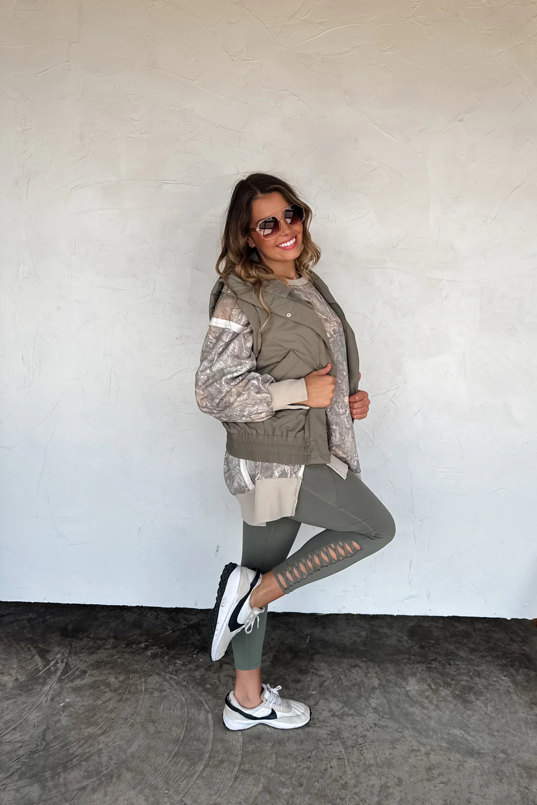 Serena Signature Lace Up Leggings Olive RTS