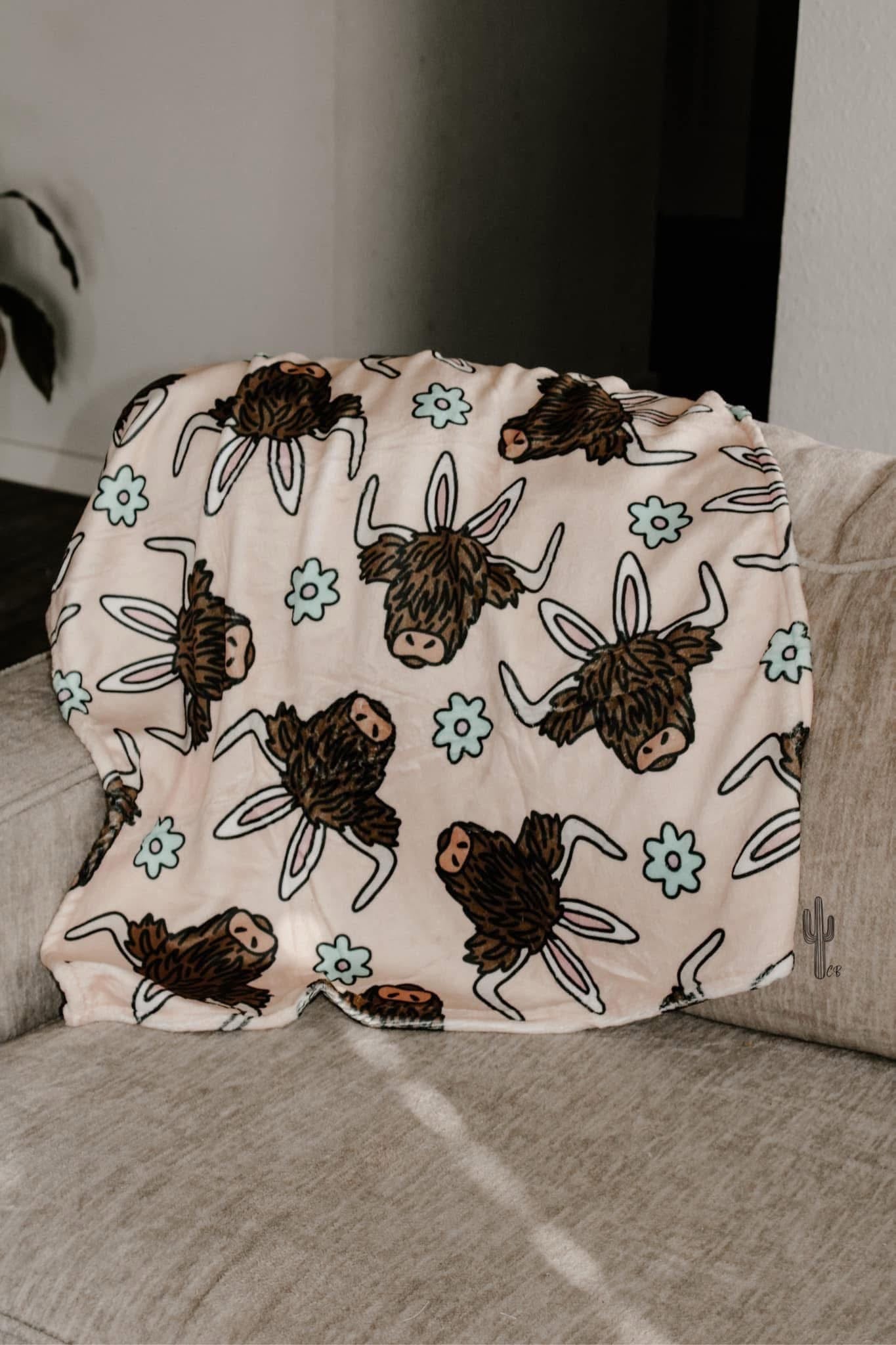 Kids Highland Cow Bunny Ears Plush Throw RTS