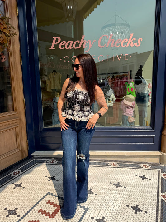 Fallon Floral Lace Embroidered Peplum Tank