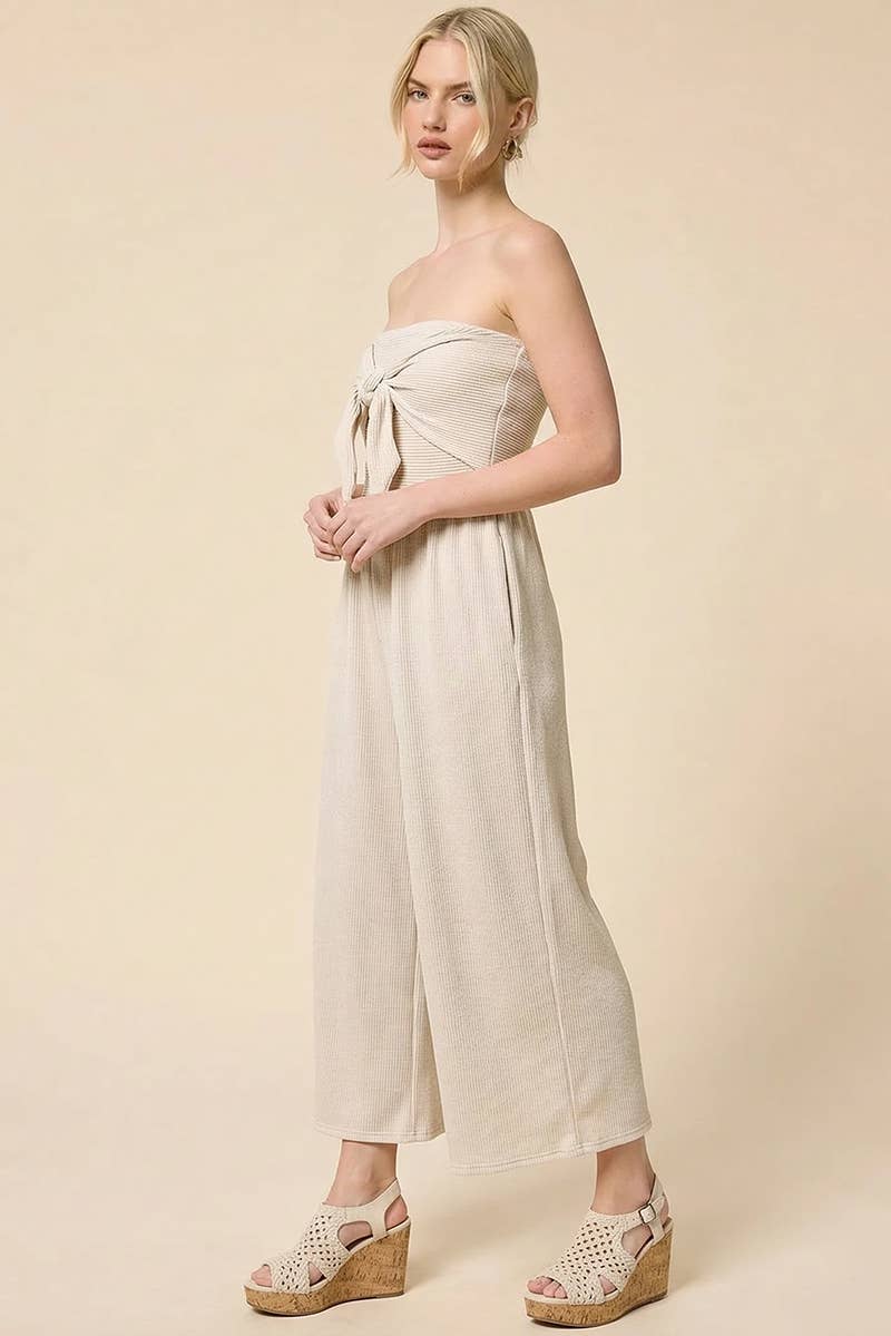 Solid Color Strapless Knotted Beachfront Jumper w/ Pockets